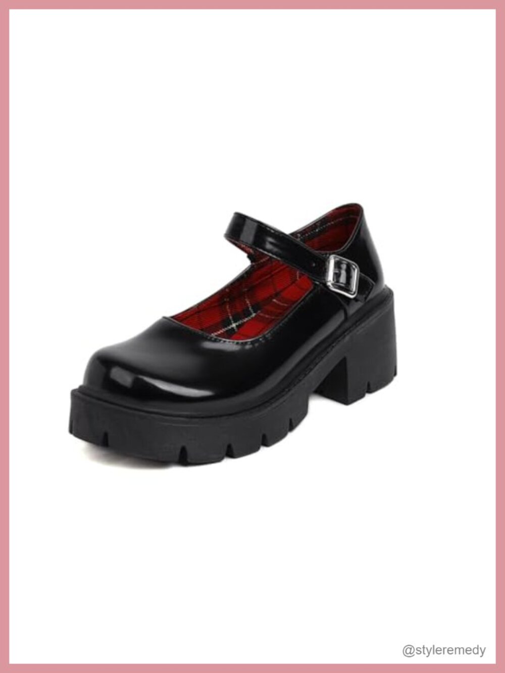 Platform Mary Janes Chunky Heel Goth Dress Shoes, Faux Leather Buckle Strap